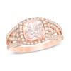 Thumbnail Image 1 of 7.0mm Cushion-Cut Morganite and 1/2 CT. T.W. Diamond Frame Engagement Ring in 14K Rose Gold