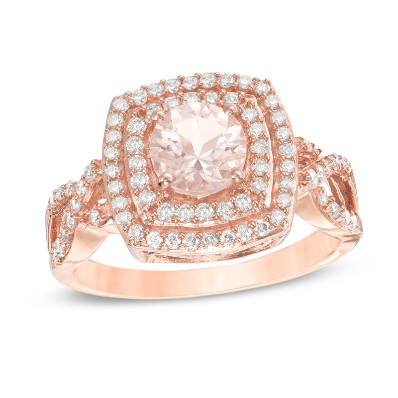 6.0mm Morganite and 3/8 CT. T.W. Diamond Double Frame Ring in 14K Rose Gold