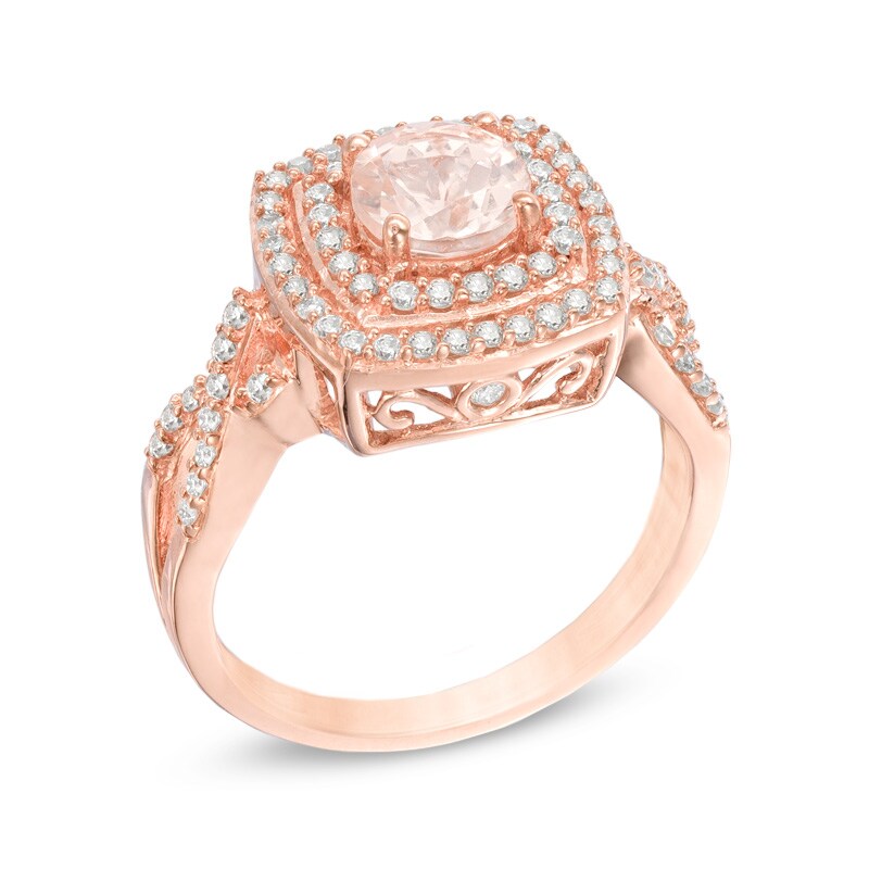 6.0mm Morganite and 3/8 CT. T.W. Diamond Double Frame Ring in 14K Rose Gold