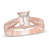 Thumbnail Image 0 of Emerald-Cut Morganite and 1/5 CT. T.W. Diamond Engagement Ring in 14K Rose Gold