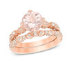 Thumbnail Image 0 of 8.0mm Morganite and 1/3 CT. T.W. Diamond  Vintage-Style Bridal Set in 14K Rose Gold