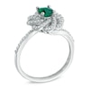 Thumbnail Image 2 of 5.0mm Emerald and White Topaz Flower Ring in Sterling Silver