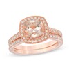 Thumbnail Image 1 of 7.0mm Cushion-Cut Morganite and 3/8 CT. T.W. Diamond Frame Bridal Set in 14K Rose Gold