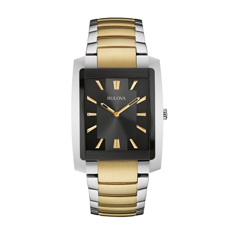 Main Image 1 of Men's Bulova Two-Tone Watch with Rectangular Black Dial (Model: 98A149)