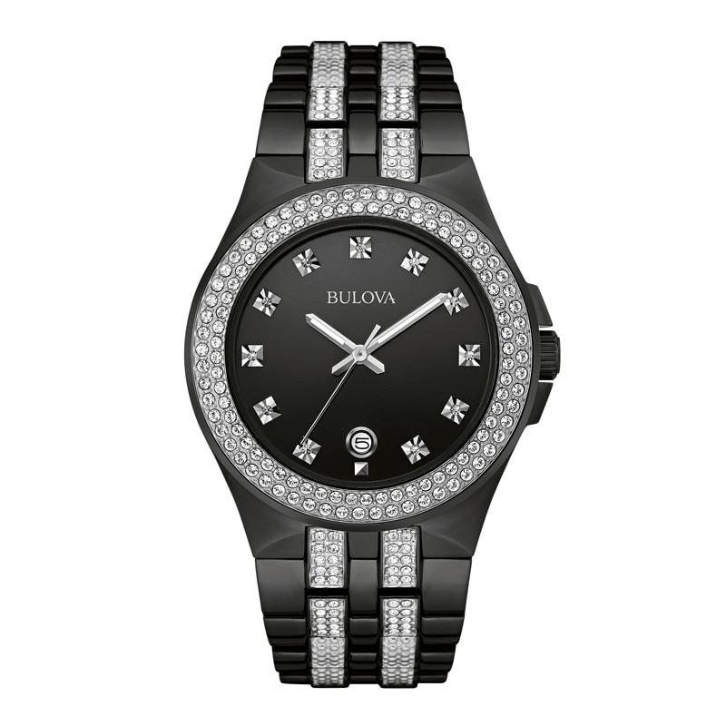 Main Image 1 of Men's Bulova Crystal Accent Black IP Watch (Model: 98B251)