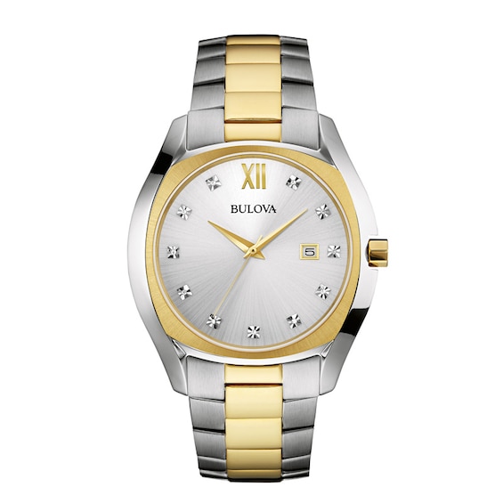 Men's Bulova Diamond Accent Two-Tone Watch with Silver Dial (Model: 98D125)