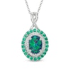 Thumbnail Image 1 of Oval Simulated Blue-Green Opal, Lab-Created Emerald and White Sapphire Frame Pendant in Sterling Silver