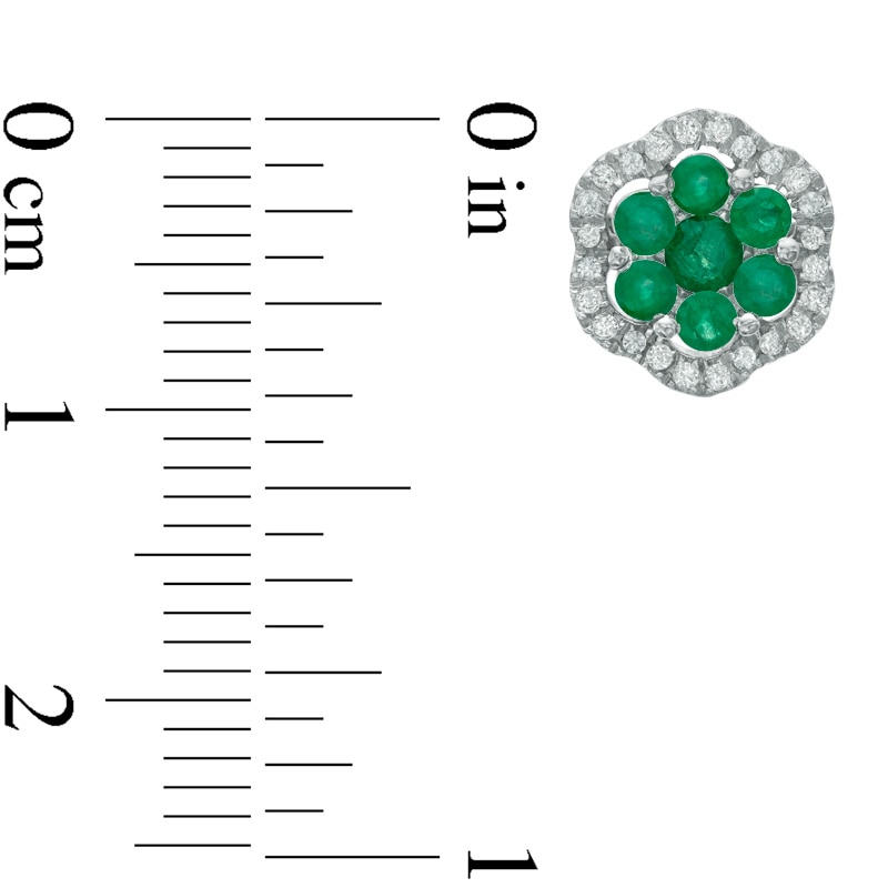 Main Image 2 of Emerald and White Topaz Flower Stud Earrings in Sterling Silver