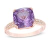 Thumbnail Image 0 of 10.0mm Cushion-Cut Rose de France Amethyst and White Topaz Ring in 10K Rose Gold