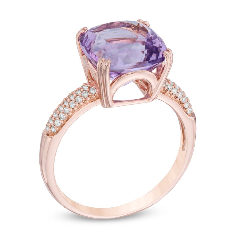 Main Image 2 of 10.0mm Cushion-Cut Rose de France Amethyst and White Topaz Ring in 10K Rose Gold