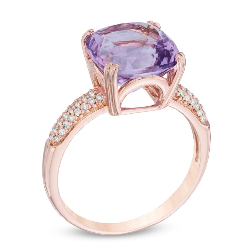 10.0mm Cushion-Cut Rose de France Amethyst and White Topaz Ring in 10K Rose Gold