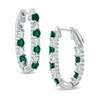 Thumbnail Image 1 of Lab-Created Emerald and White Sapphire Inside-Out Hoop Earrings in Sterling Silver