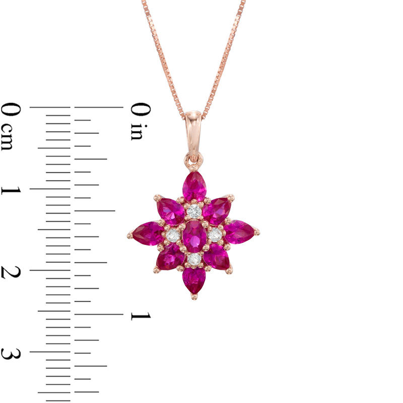 Main Image 2 of Oval and Pear-Shaped Lab-Created Ruby and White Sapphire Pendant in 10K Rose Gold