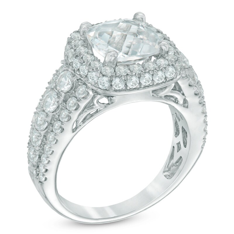 Main Image 2 of 8.0mm Cushion-Cut Lab-Created White Sapphire Frame Ring in Sterling Silver
