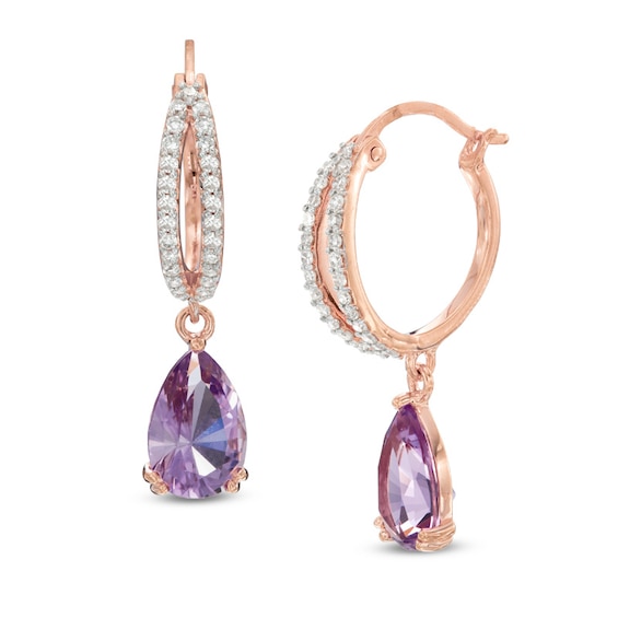 Pear-Shaped Amethyst and White Topaz Drop Earrings in 10K Rose Gold