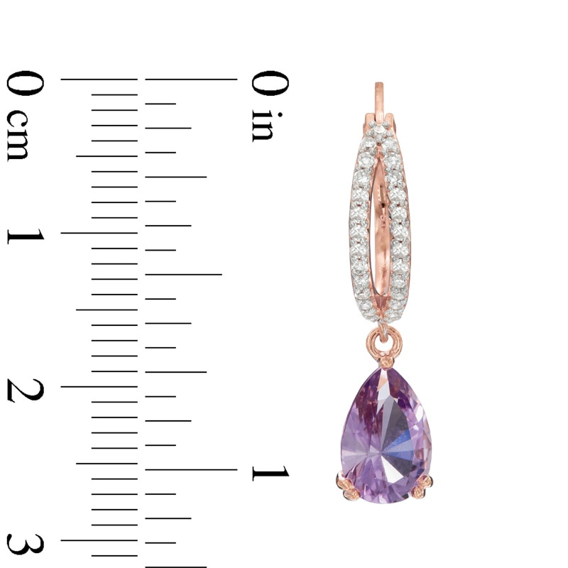 Main Image 2 of Pear-Shaped Amethyst and White Topaz Drop Earrings in 10K Rose Gold