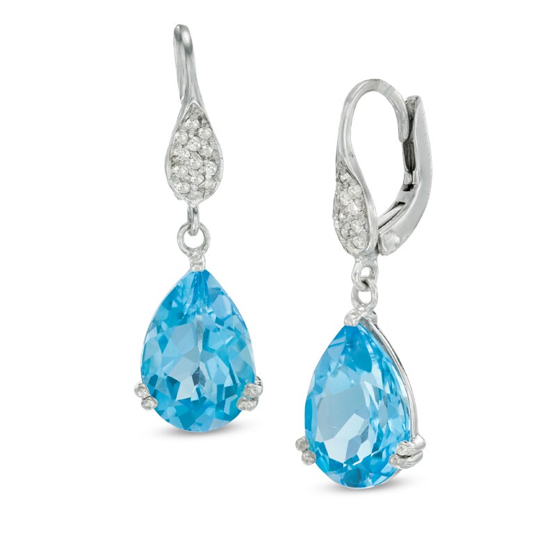Main Image 1 of Pear-Shaped Swiss Blue Topaz and White Topaz Drop Earrings in Sterling Silver
