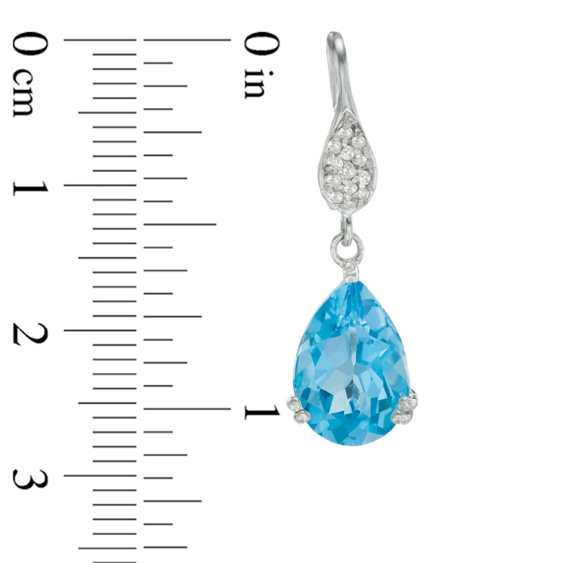 Main Image 2 of Pear-Shaped Swiss Blue Topaz and White Topaz Drop Earrings in Sterling Silver