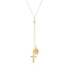 Thumbnail Image 1 of Cross and Our Lady of Guadalupe Medal Lariat Necklace in 14K Gold - 17"