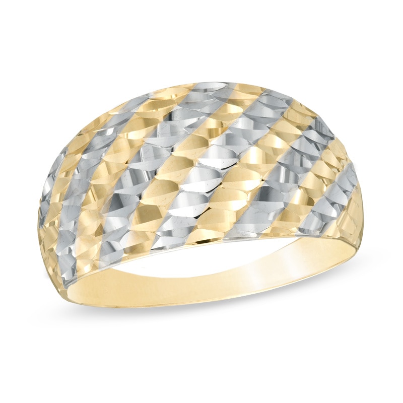 Main Image 1 of Diamond-Cut Wide Dome Ring in 10K Two-Tone Gold - Size 7