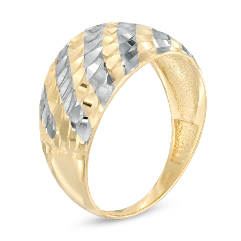 Main Image 2 of Diamond-Cut Wide Dome Ring in 10K Two-Tone Gold - Size 7