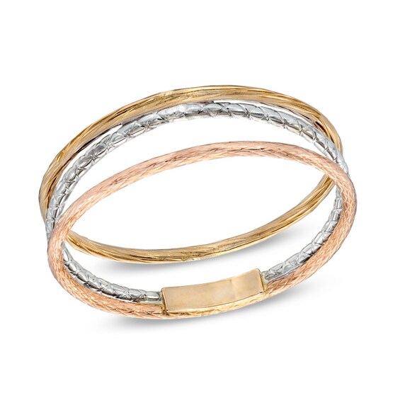 Textured Three Row Ring in 14K Tri-Tone Gold - Size 8