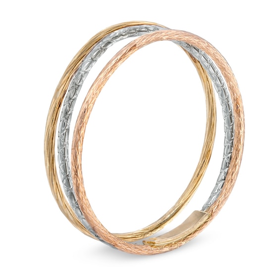 Textured Three Row Ring in 14K Tri-Tone Gold - Size 8