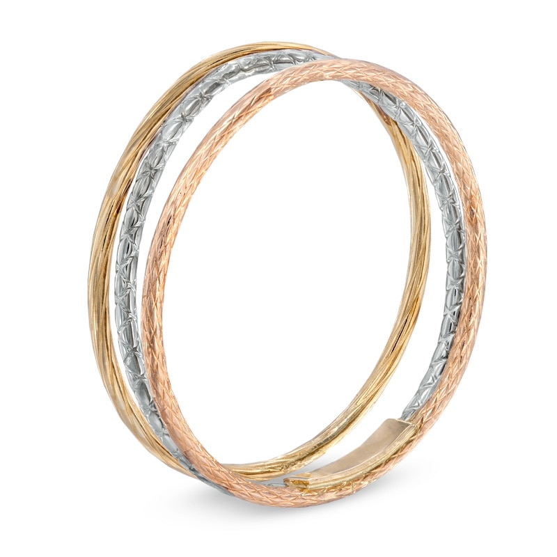 Main Image 2 of Textured Three Row Ring in 14K Tri-Tone Gold - Size 8