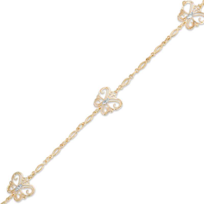 Butterfly Station Bracelet in 10K Gold - 7.5"