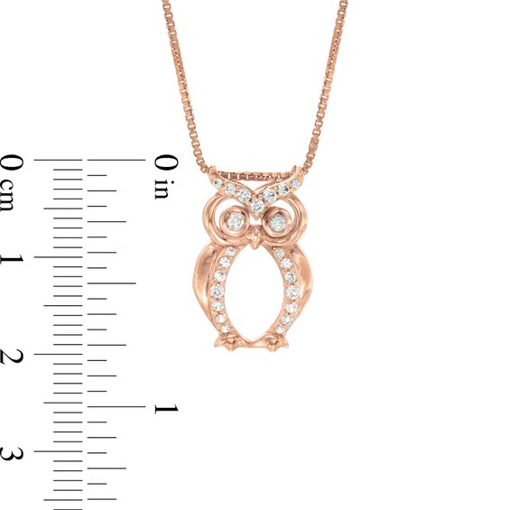 Lab-Created White Sapphire Owl Pendant in Sterling Silver with 14K Rose Gold Plate
