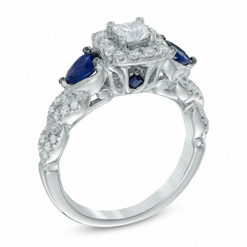 Main Image 2 of Vera Wang Love Collection 5/8 CT. T.W. Diamond and Pear-Shaped Blue Sapphire Engagement Ring in 14K White Gold
