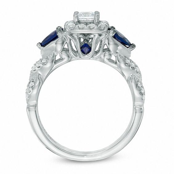 Vera Wang Love Collection 5/8 CT. T.w. Diamond and Pear-Shaped Blue Sapphire Engagement Ring in 14K White Gold