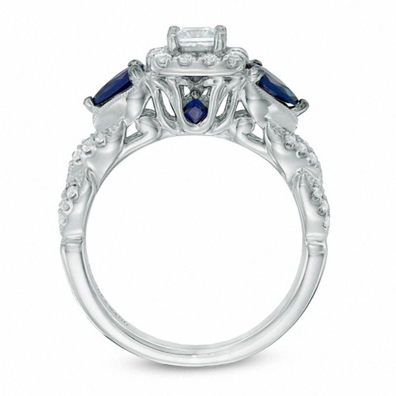 Main Image 3 of Vera Wang Love Collection 5/8 CT. T.W. Diamond and Pear-Shaped Blue Sapphire Engagement Ring in 14K White Gold