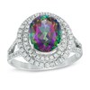 Thumbnail Image 1 of Oval Mystic Fire® Topaz and White Topaz Double Frame Ring in Sterling Silver