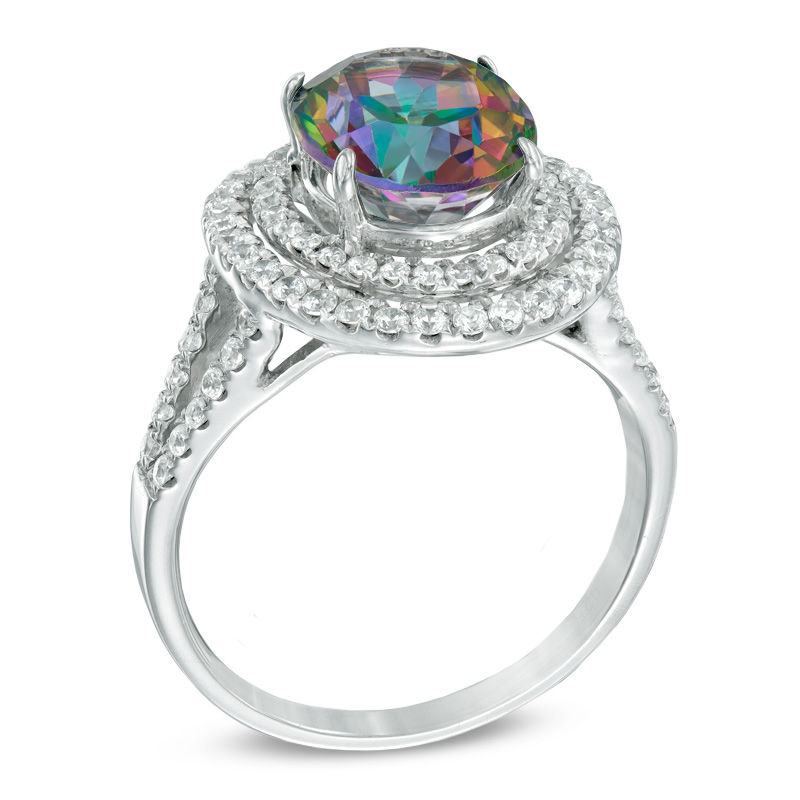 Main Image 2 of Oval Mystic Fire® Topaz and White Topaz Double Frame Ring in Sterling Silver