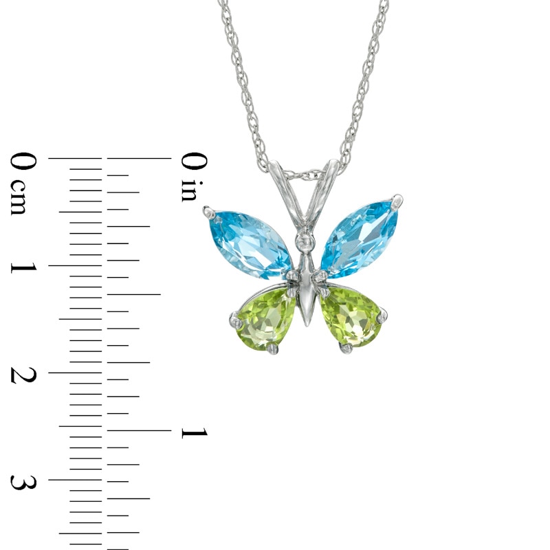 Marquise-Cut Swiss Blue Topaz and Pear-Shaped Peridot Butterfly Pendant in Sterling Silver