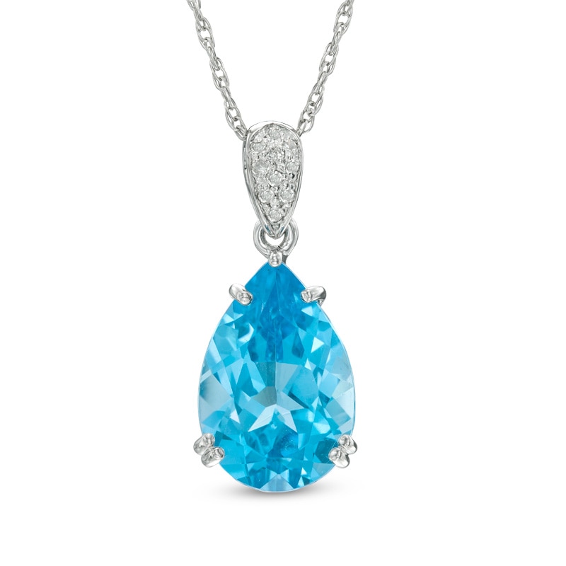 Main Image 1 of Pear-Shaped Swiss Blue and White Topaz Pendant in Sterling Silver