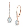 Thumbnail Image 1 of Pear-Shaped Aquamarine and 1/6 CT. T.W. Diamond Drop Earrings in 10K Rose Gold
