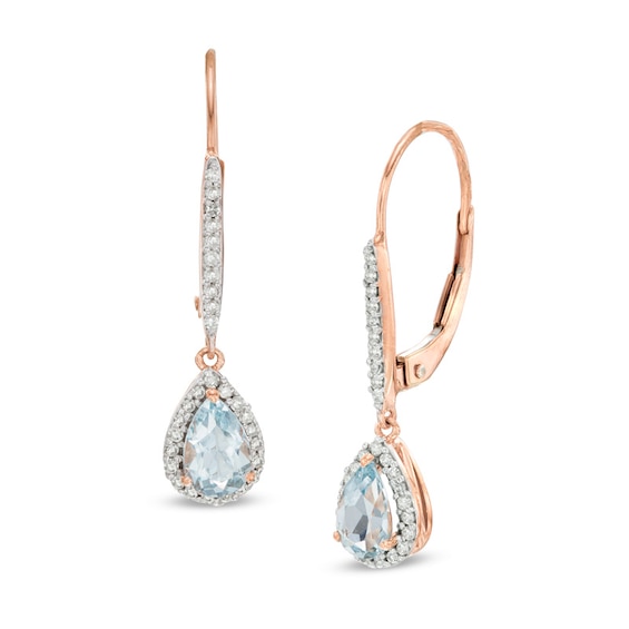 Pear-Shaped Aquamarine and 1/6 CT. T.w. Diamond Drop Earrings in 10K Rose Gold