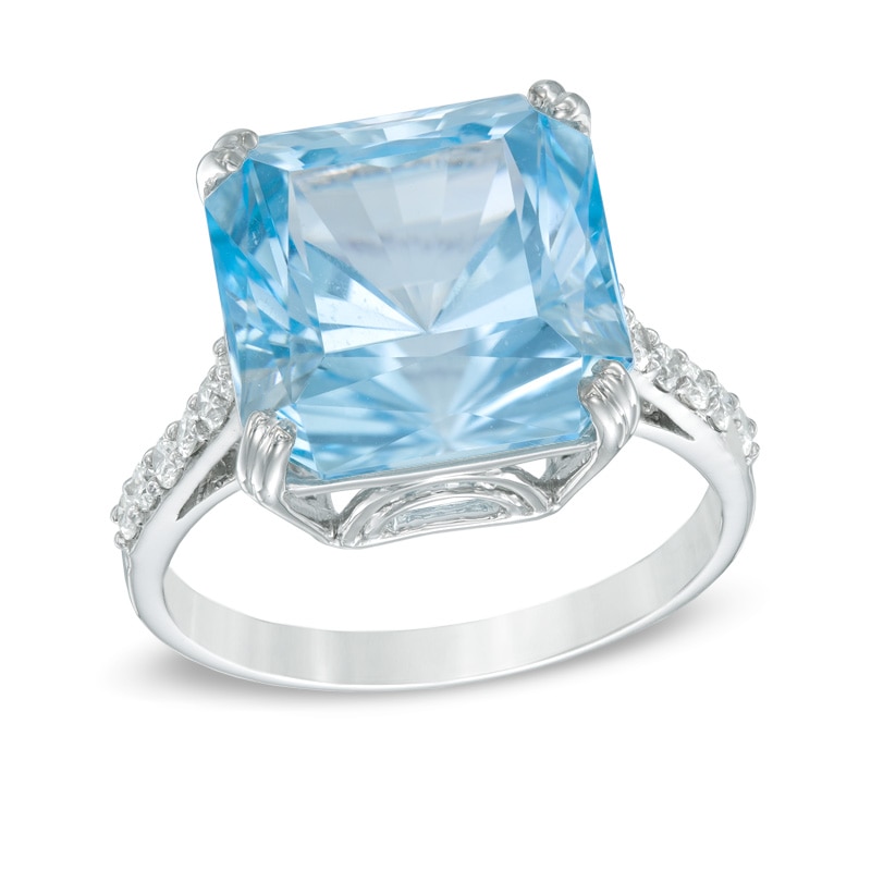 Main Image 1 of 12.0mm Octagonal Sky Blue and White Topaz Ring in Sterling Silver