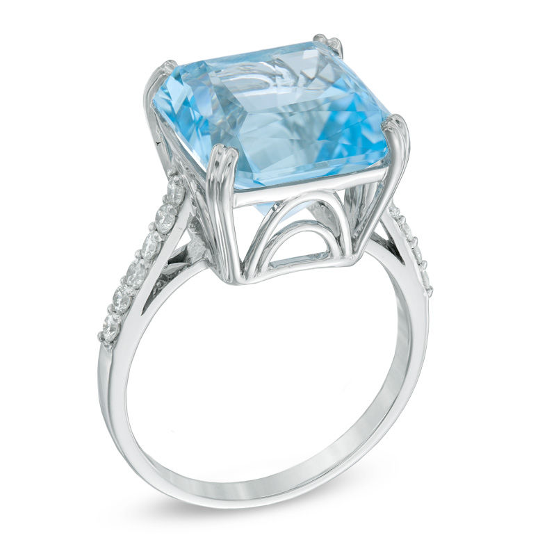 Main Image 2 of 12.0mm Octagonal Sky Blue and White Topaz Ring in Sterling Silver
