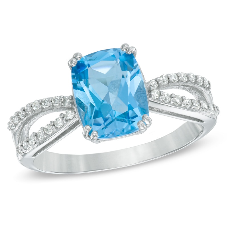 Cushion-Cut Swiss Blue and White Topaz Ring in Sterling Silver
