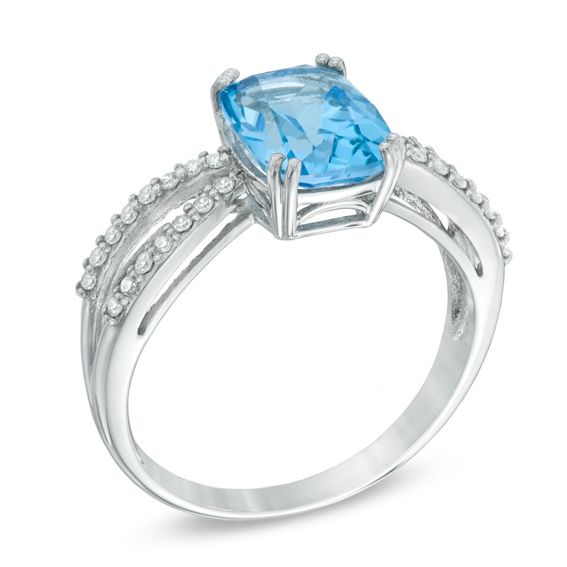 Main Image 2 of Cushion-Cut Swiss Blue and White Topaz Ring in Sterling Silver