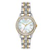 Thumbnail Image 1 of Ladies' Citizen Eco-Drive® Crystal Accent Two-Tone Watch with Mother-of-Pearl Dial (Model: EW1844-50D)
