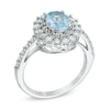 Thumbnail Image 1 of Oval Blue Topaz, Lab-Created White Sapphire and Diamond Accent Double Frame Ring in Sterling Silver