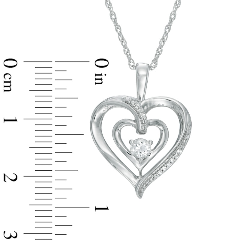 3.5mm Lab-Created White Sapphire and Diamond Accent Double Heart with "MOM" Pendant in Sterling Silver