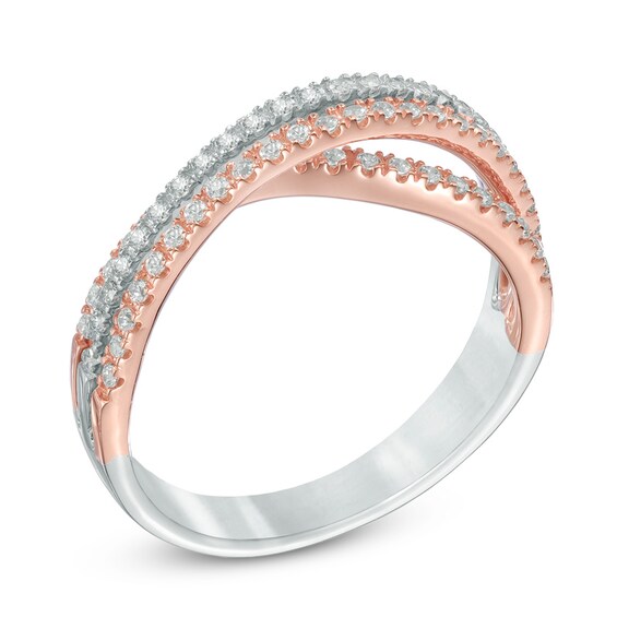 1/3 CT. T.w. Diamond Double Row Crossover Anniversary Band in 10K Two-Tone Gold