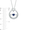 Thumbnail Image 1 of 4.0mm Heart-Shaped Lab-Created Blue Sapphire and 1/20 CT. T.W. Diamond "MOM" Circle Pendant in Sterling Silver