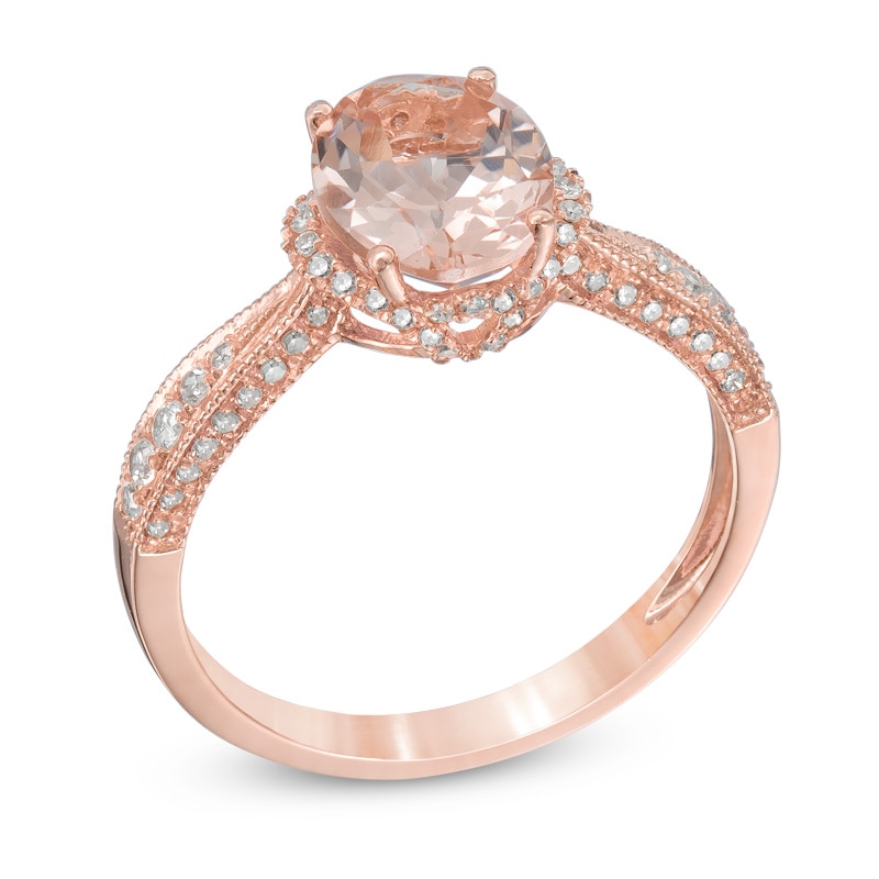 Main Image 2 of Oval Morganite and 1/4 CT. T.W. Diamond Engagement Ring in 14K Rose Gold