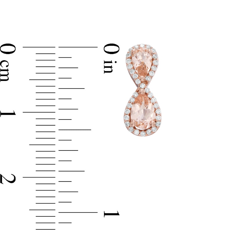 Main Image 2 of Pear-Shaped Morganite and 1/4 CT. T.W. Diamond Infinity Drop Earrings in 10K Rose Gold